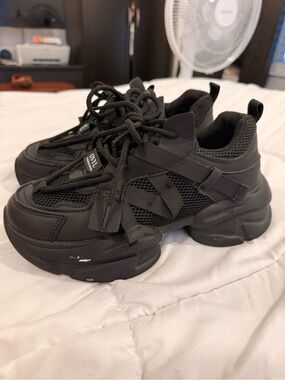 Chunky Black Mesh Platform Sneakers